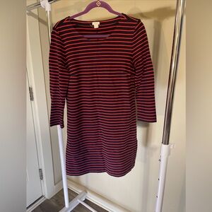 Loft red and navy striped dress with quarter length sleeves